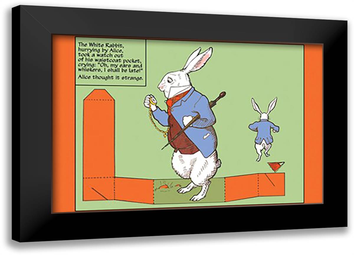 Alice in Wonderland: The White Rabbit - Cutout 22x16 Black Modern Wood Framed Art Print Poster by Tenniel, John