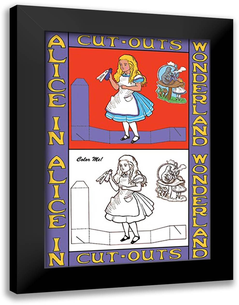 Alice in Wonderland: Drink Me - Color Me! 16x22 Black Modern Wood Framed Art Print Poster by Tenniel, John
