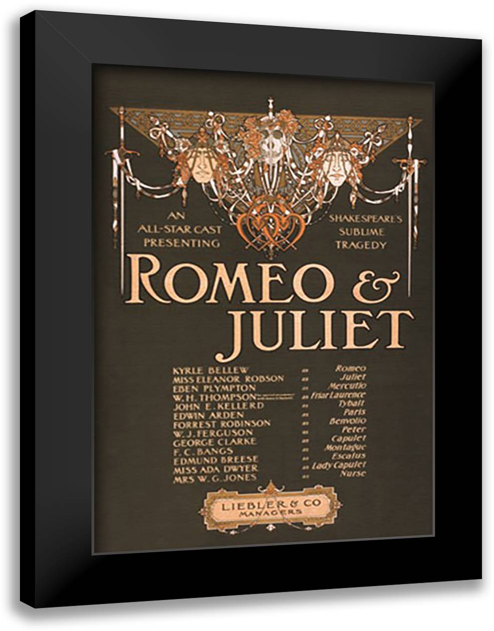 Romeo & Juliet 16x22 Black Modern Wood Framed Art Print Poster by Strobridge Litho Co.