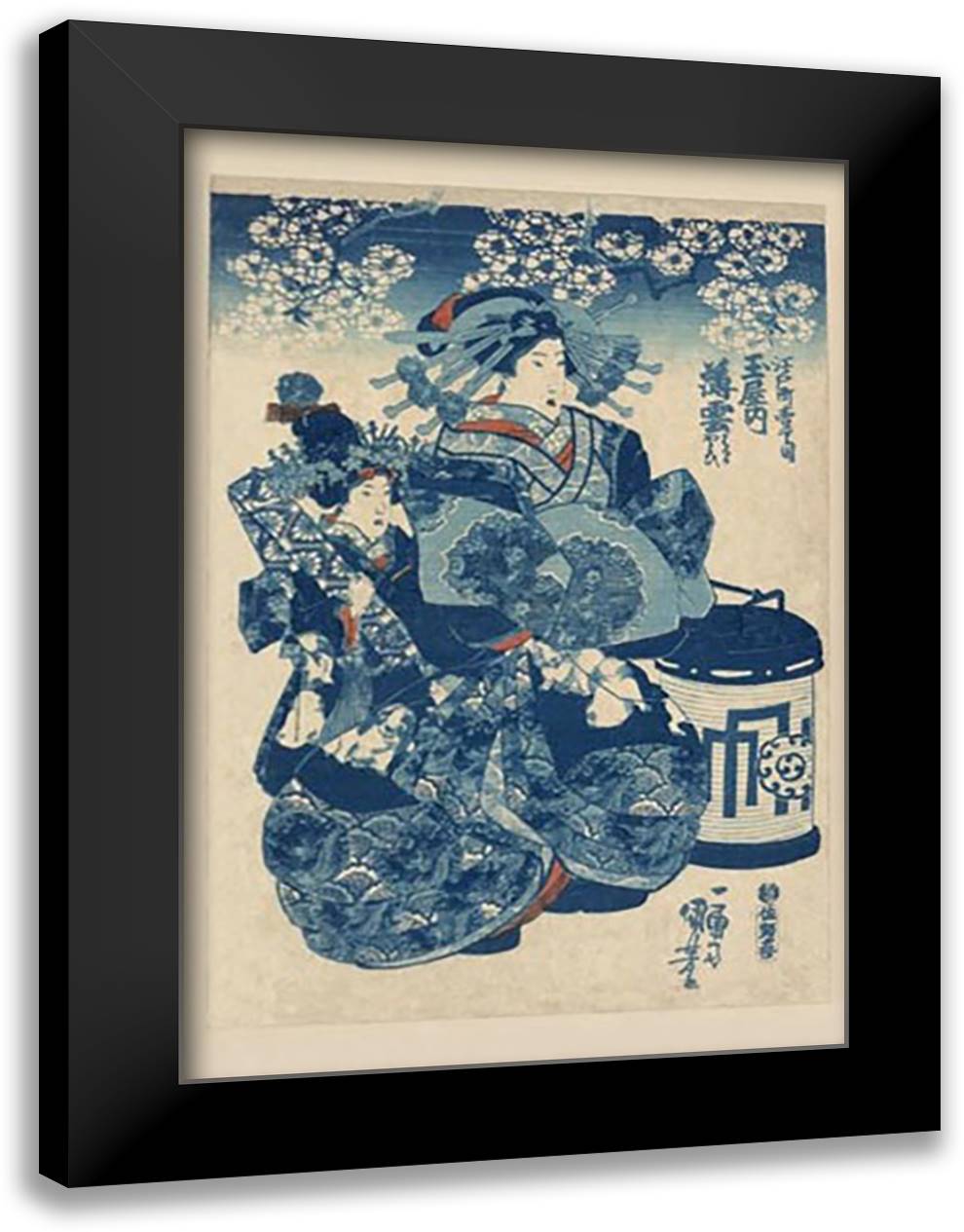 Mother and Daughter in Blue 16x22 Black Modern Wood Framed Art Print Poster