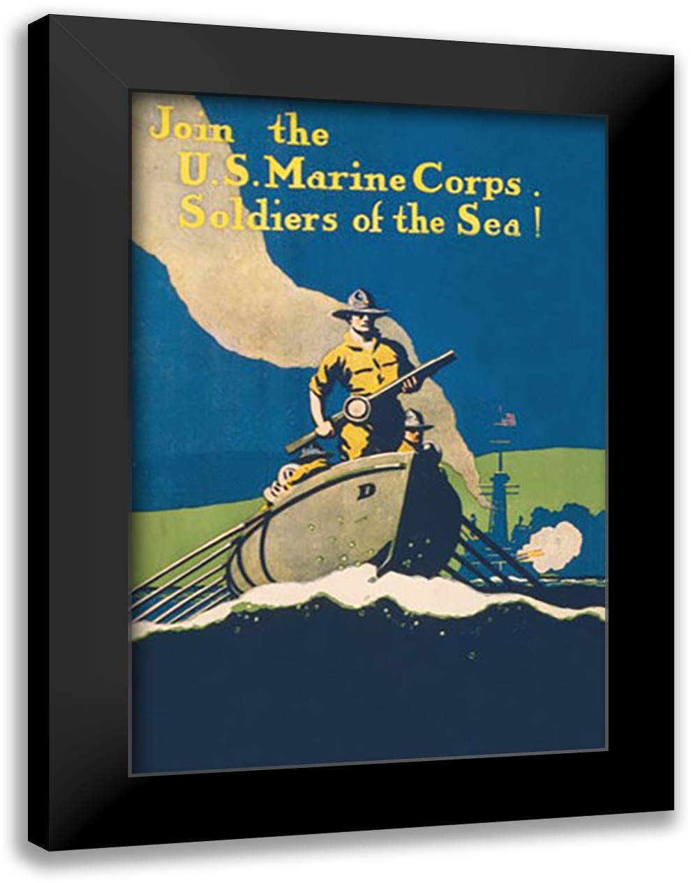 Join the U.S. Marine Corps - Soldiers of the Sea! 16x22 Black Modern Wood Framed Art Print Poster