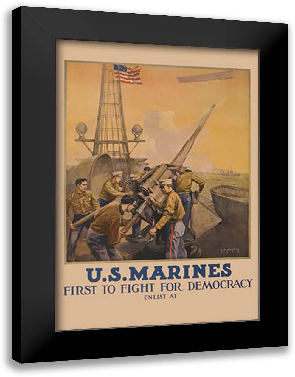U.S. Marines - First to Fight for Democracy 16x22 Black Modern Wood Framed Art Print Poster by Shafer, Leon Alaric