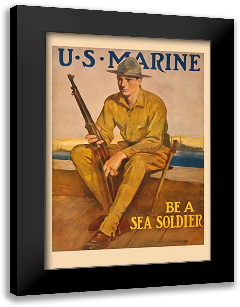 U.S. Marine - Be a Sea Soldier 16x22 Black Modern Wood Framed Art Print Poster by Underwood, Clarence F.