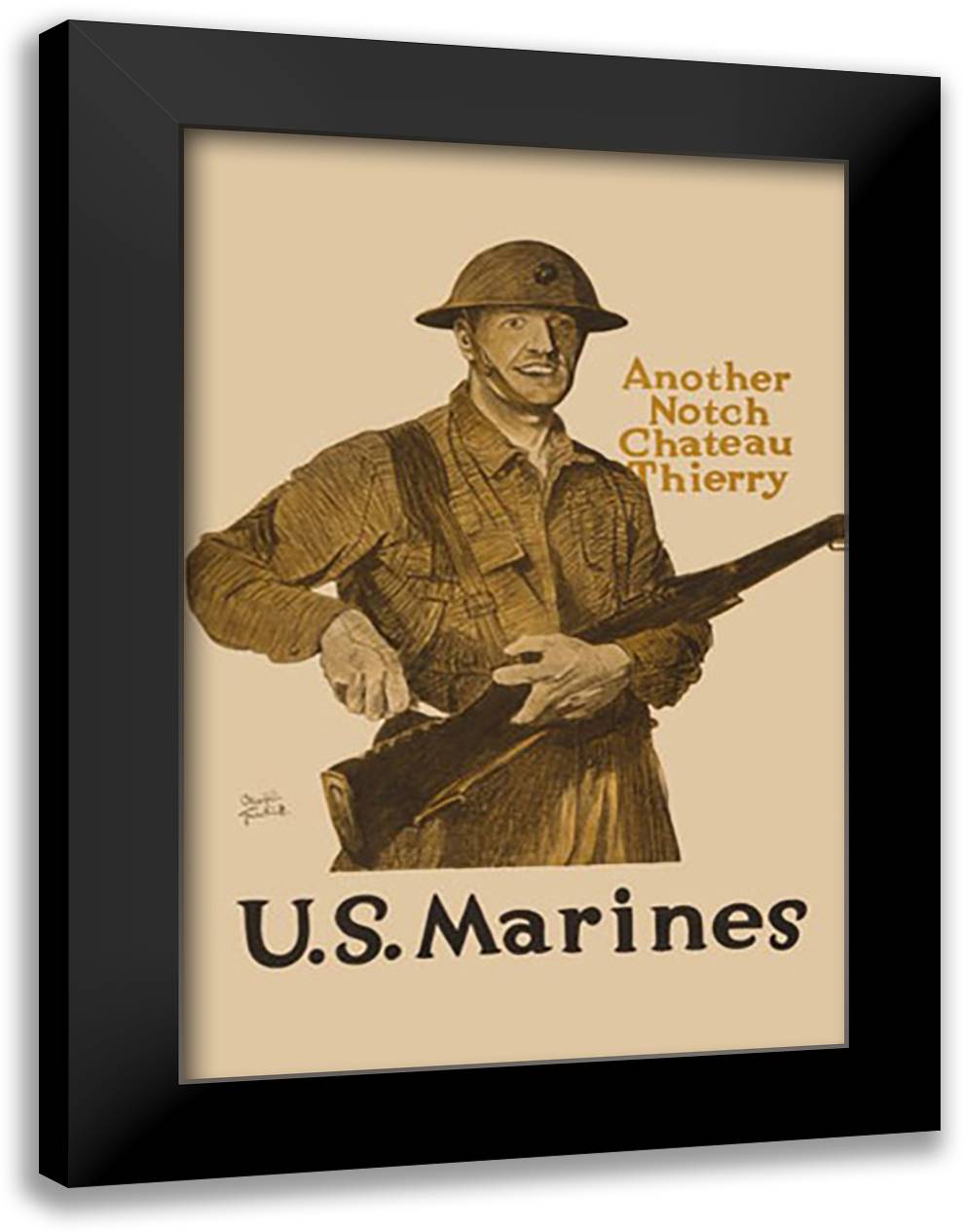 Another Notch, Chateau Thierry - US Marines 16x22 Black Modern Wood Framed Art Print Poster by Treidler, Adolph