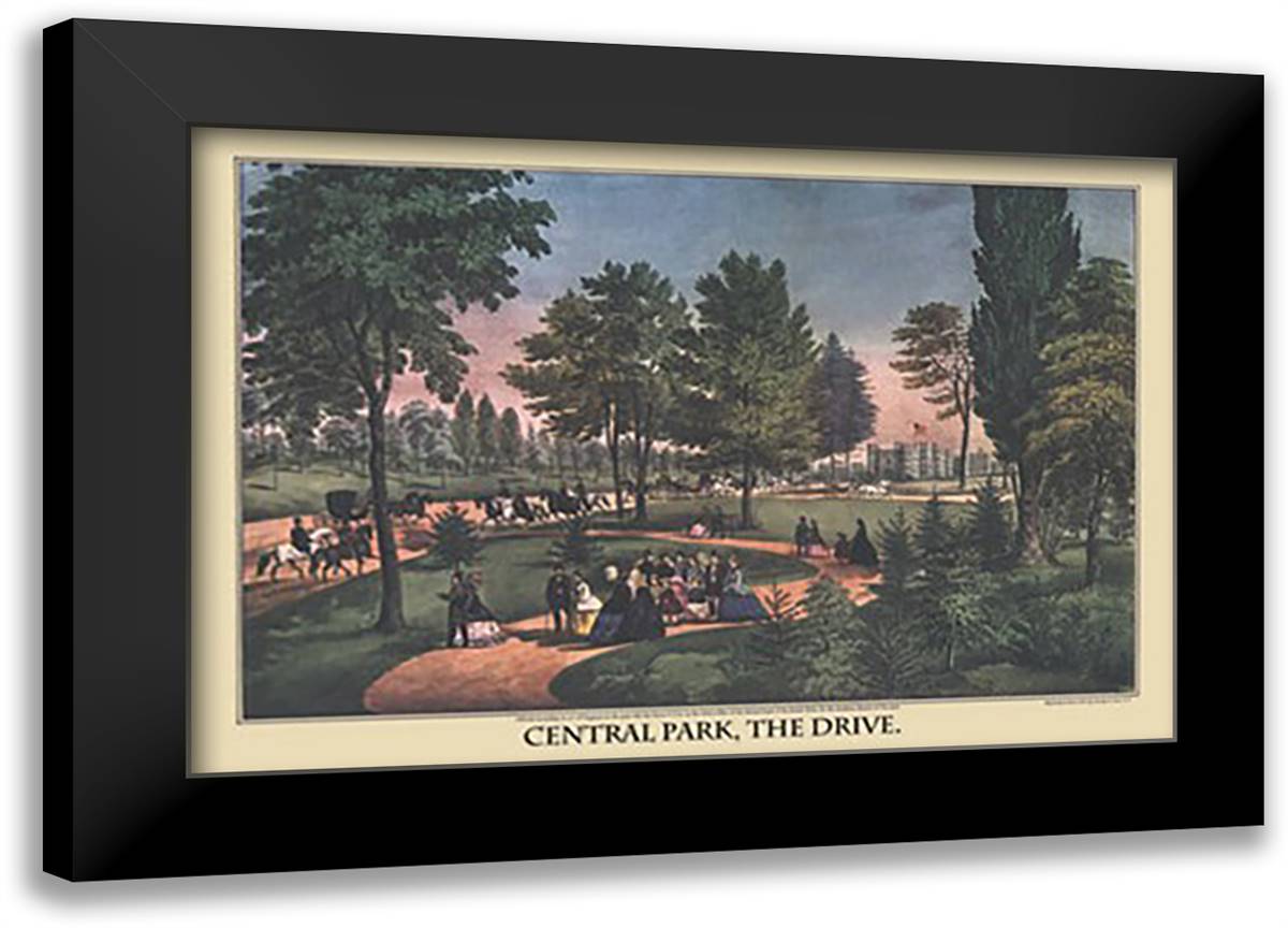 Central Park; The Drive 22x16 Black Modern Wood Framed Art Print Poster by Currier and Ives