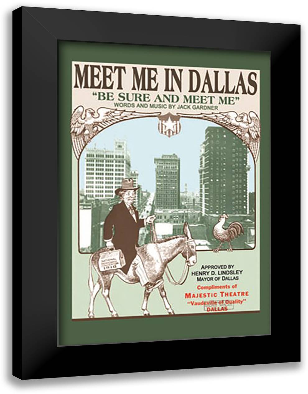 Meet Me in Dallas 16x22 Black Modern Wood Framed Art Print Poster