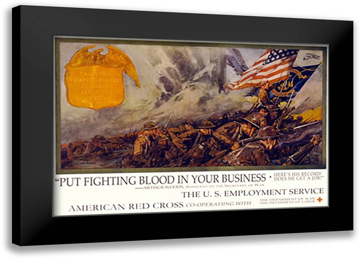 Put fighting blood in your business. Here's his record! Does he get a Job! 22x16 Black Modern Wood Framed Art Print Poster by Smith, Dan