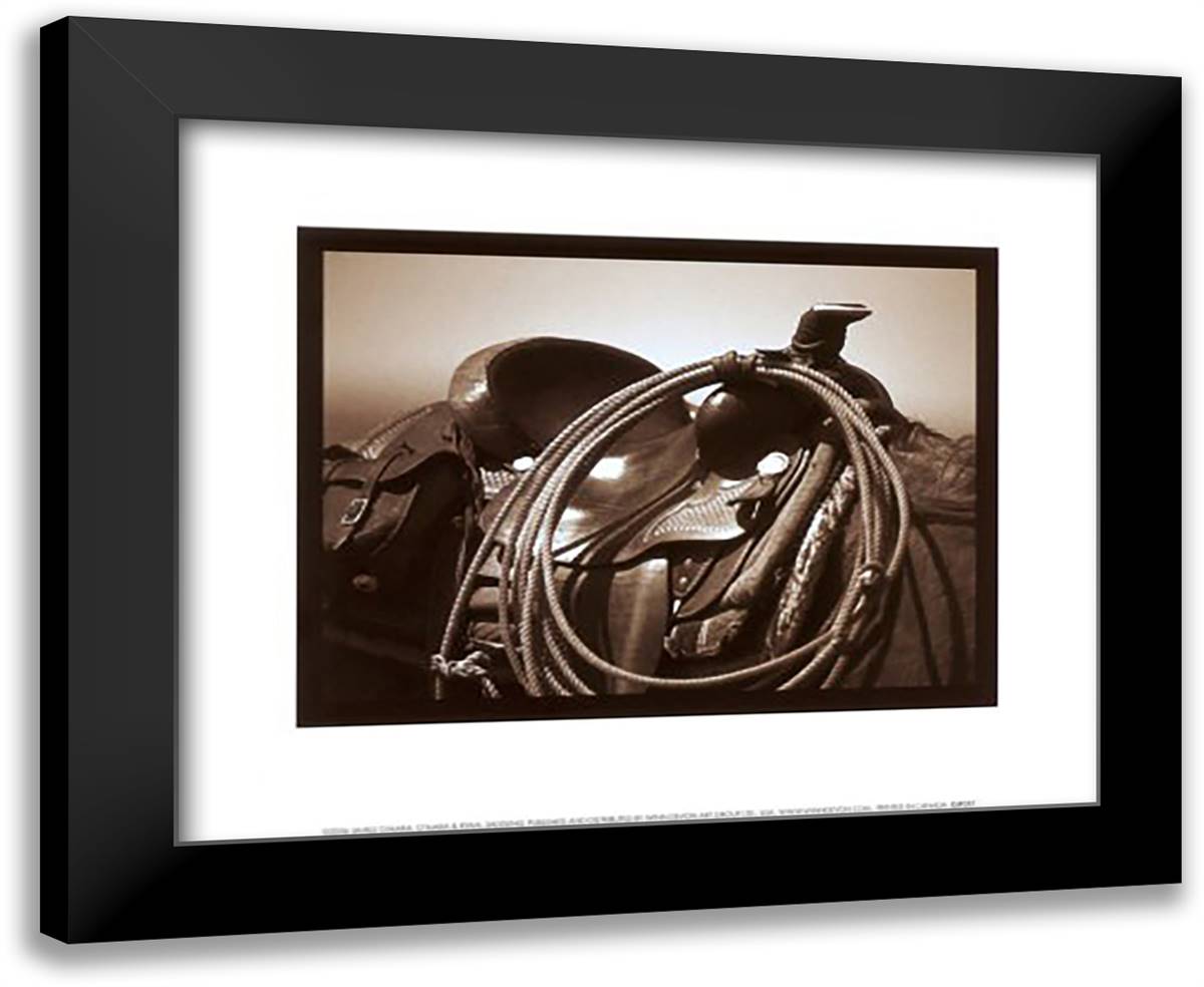 Saddling 14x12 Black Modern Wood Framed Art Print Poster by O'Mara, James