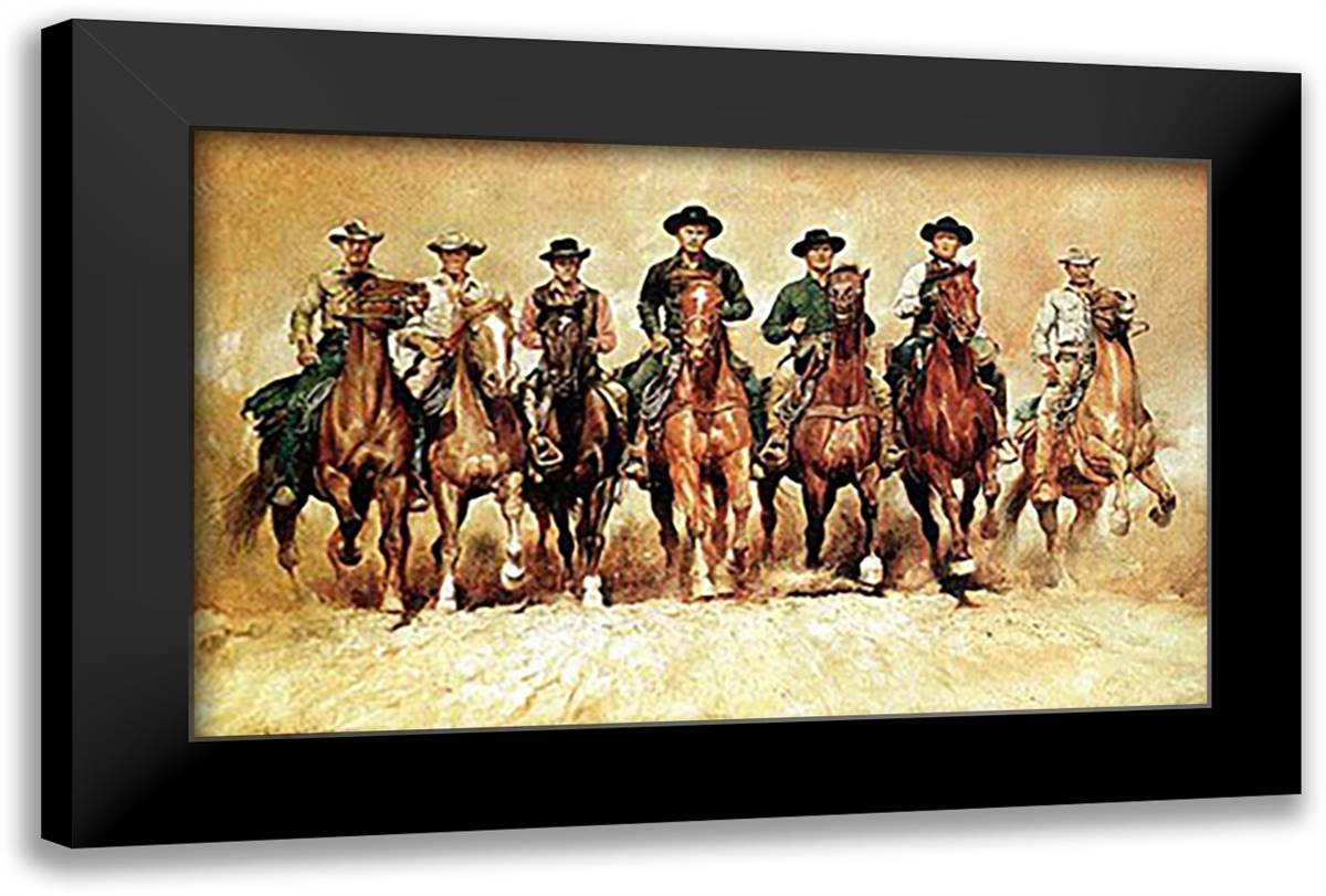 The Magnificent Seven 38x28 Black Modern Wood Framed Art Print Poster by Casaro, Renato