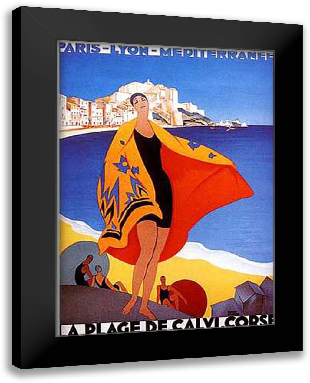 Plage de Calvi 24x32 Black Modern Wood Framed Art Print Poster by Broders, Rodger