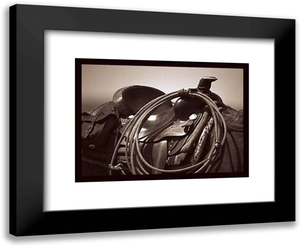 Saddling 14x12 Black Modern Wood Framed Art Print Poster by O'Mara, James
