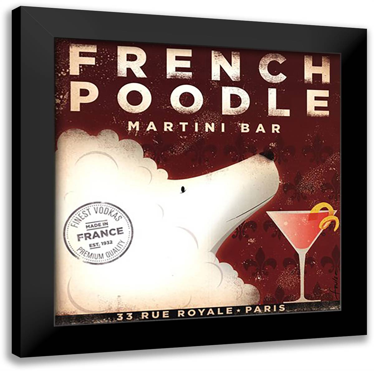French Poodle 16x16 Black Modern Wood Framed Art Print Poster by Fowler, Stephen