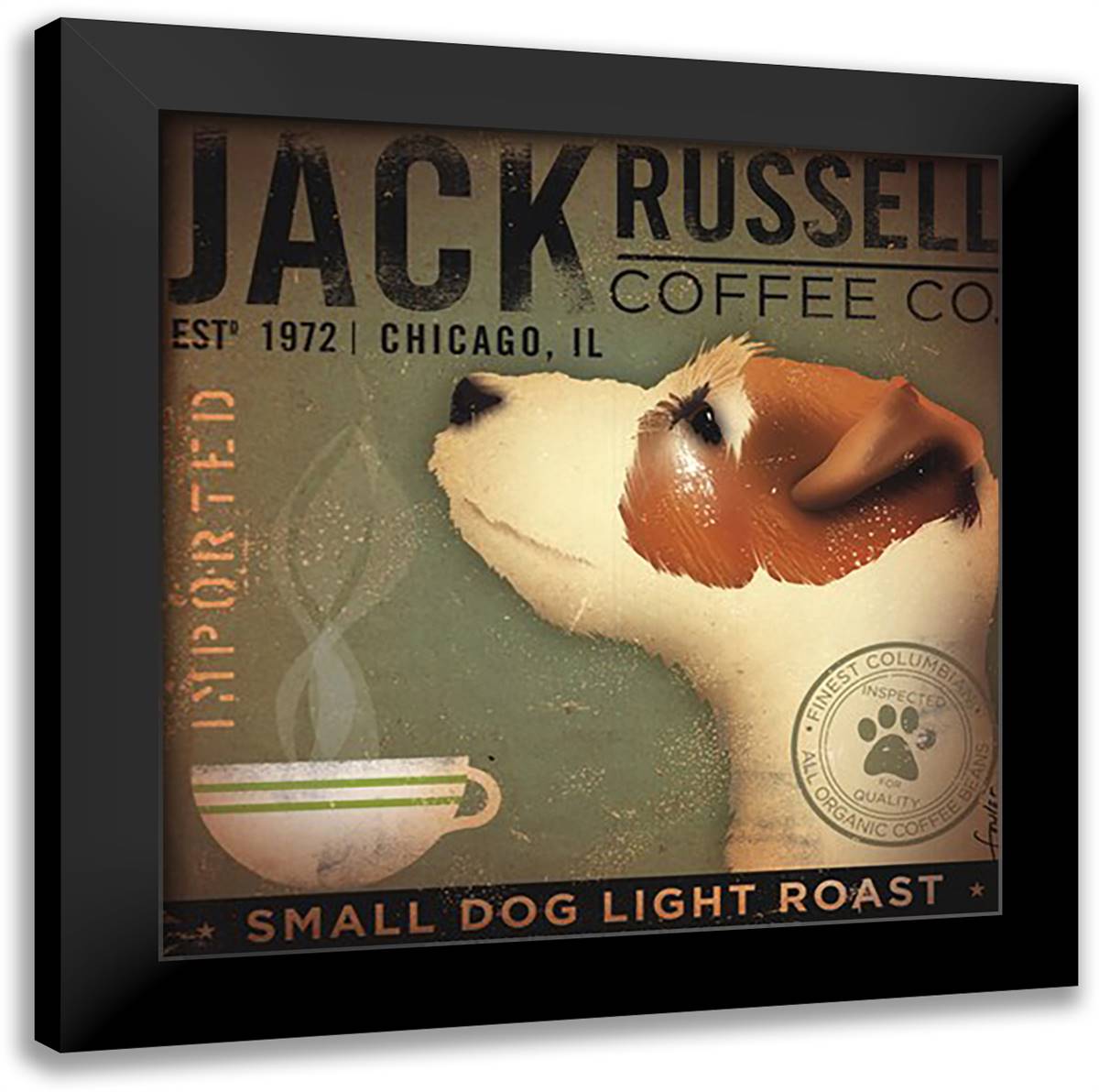 Jack Russell Coffee Co 16x16 Black Modern Wood Framed Art Print Poster by Fowler, Stephen