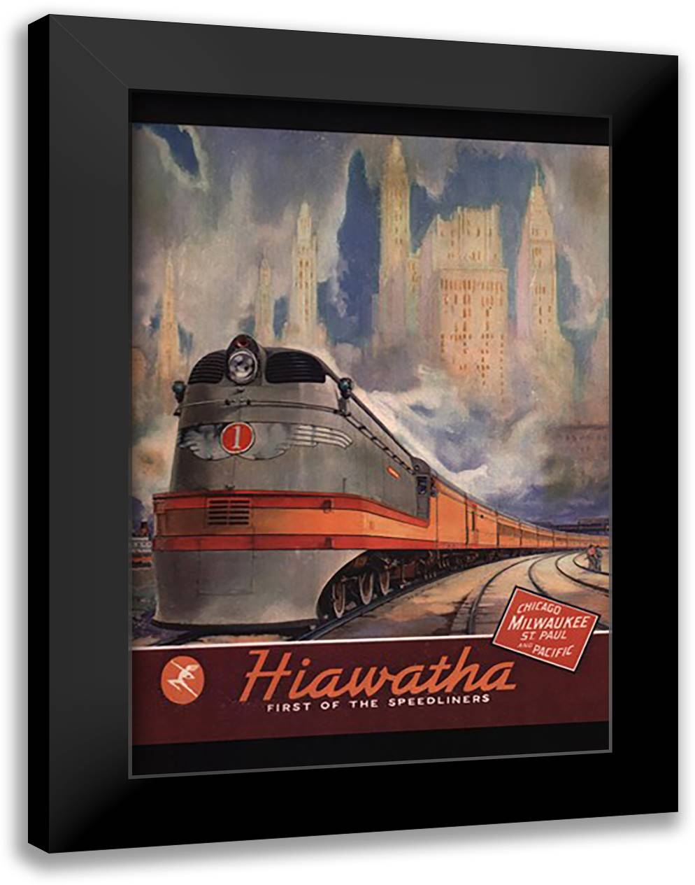 Hiawatha -1937 28x40 Black Modern Wood Framed Art Print Poster by Gunmach