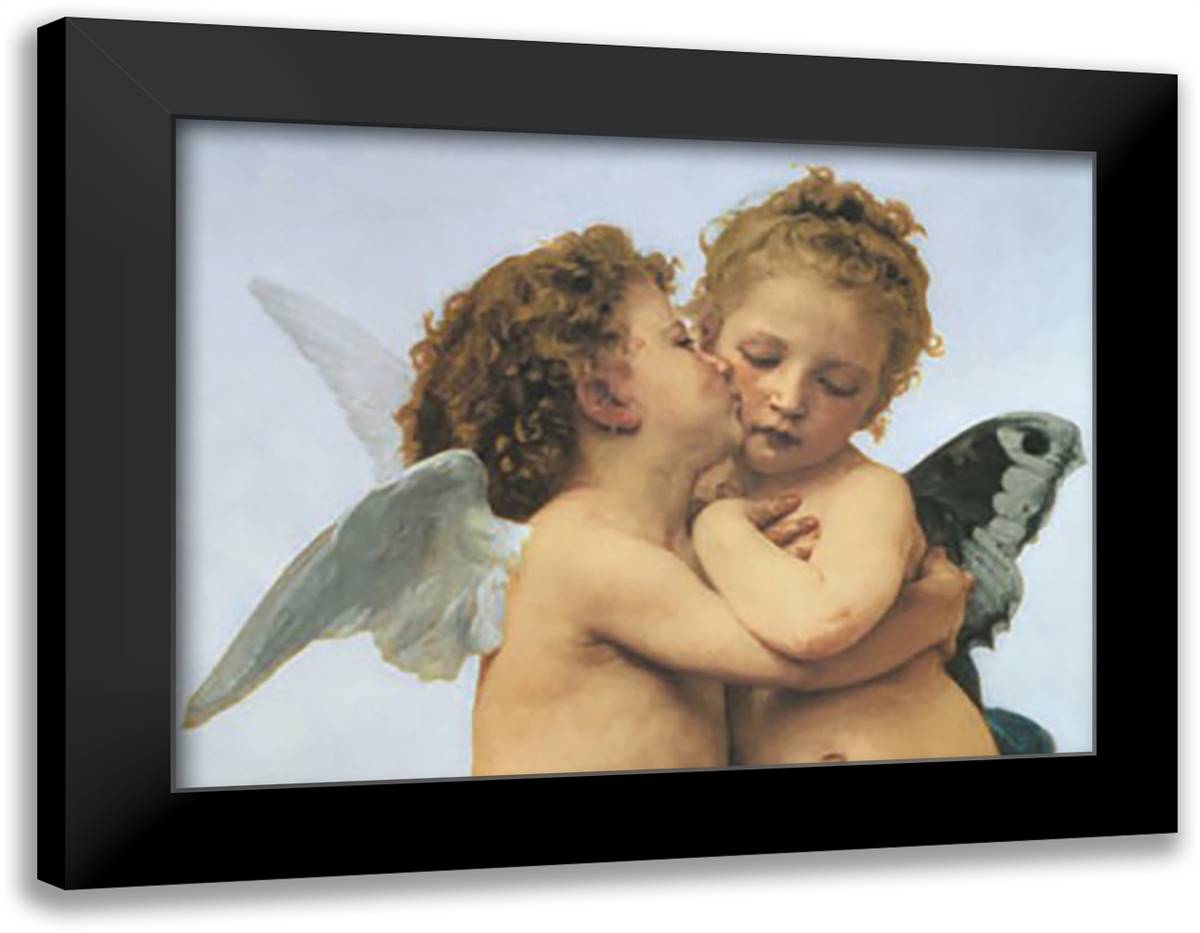 First Kiss 14x12 Black Modern Wood Framed Art Print Poster by Bouguereau, William Adolphe