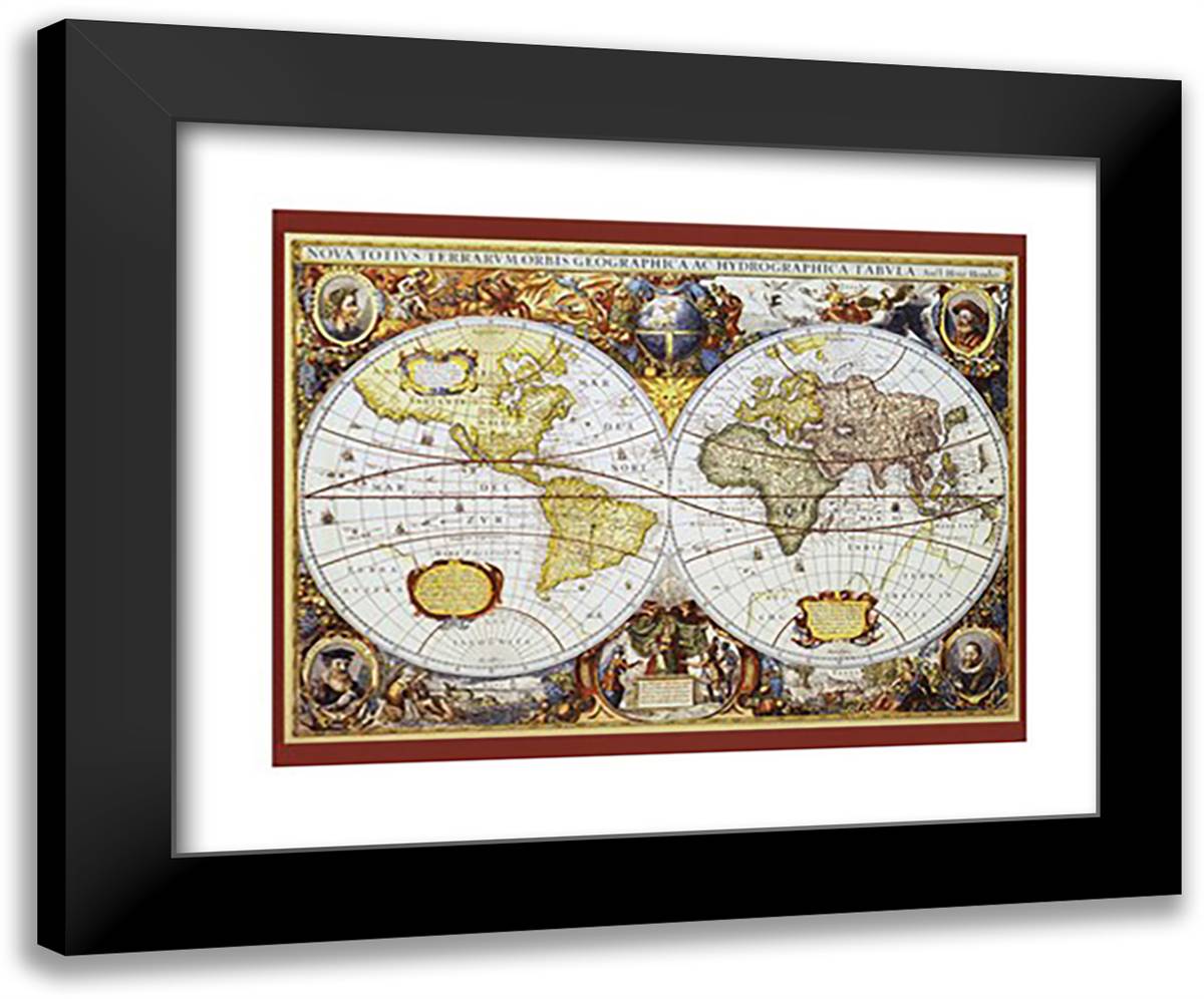 Map of the World III 24x20 Black Modern Wood Framed Art Print Poster