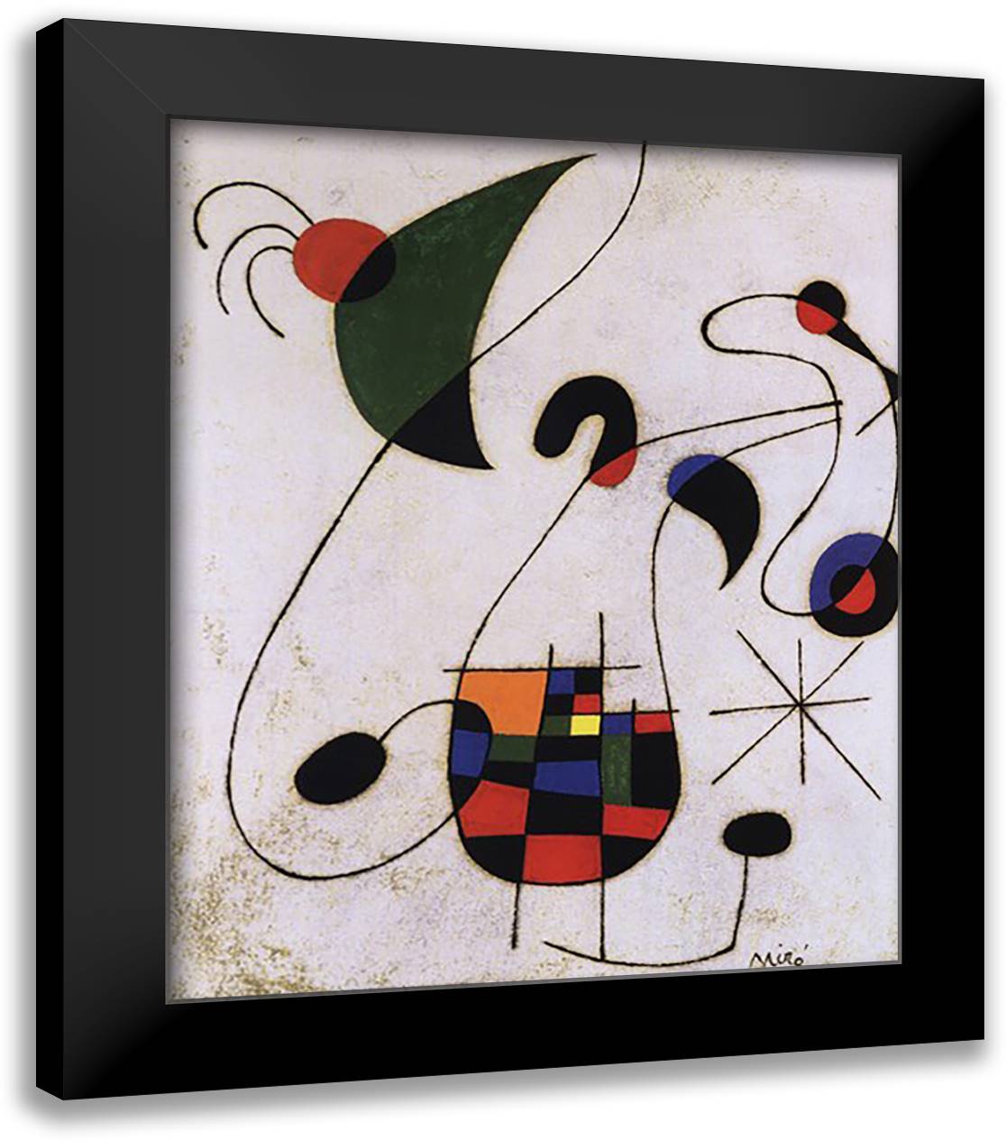 Chanteuse Melancolique 20x24 Black Modern Wood Framed Art Print Poster by Miro, Joan