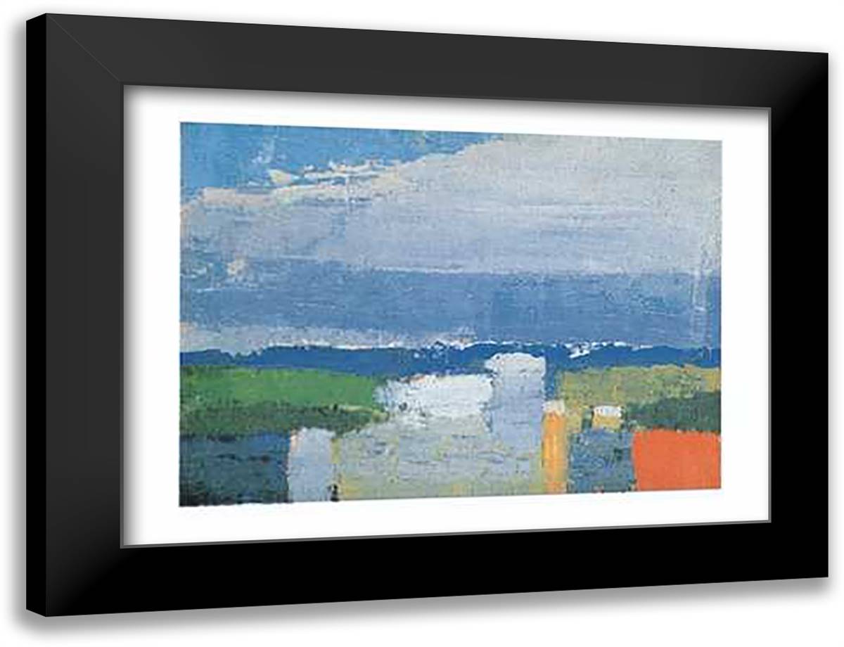 Noon Landscape 32x24 Black Modern Wood Framed Art Print Poster by Stael, Nicolas de