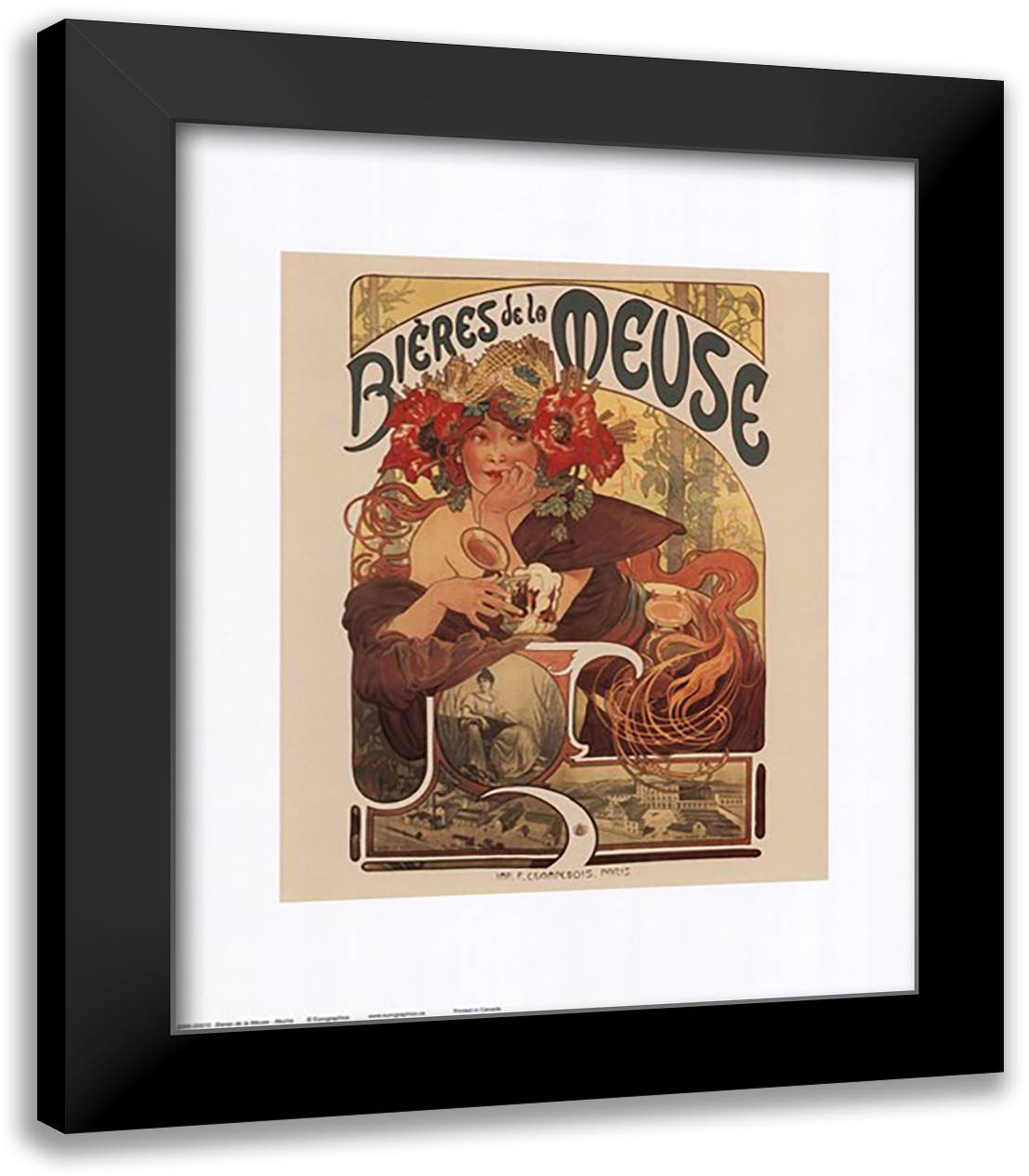 Bieres De La Meuse 15x18 Black Modern Wood Framed Art Print Poster by Mucha, Alphonse