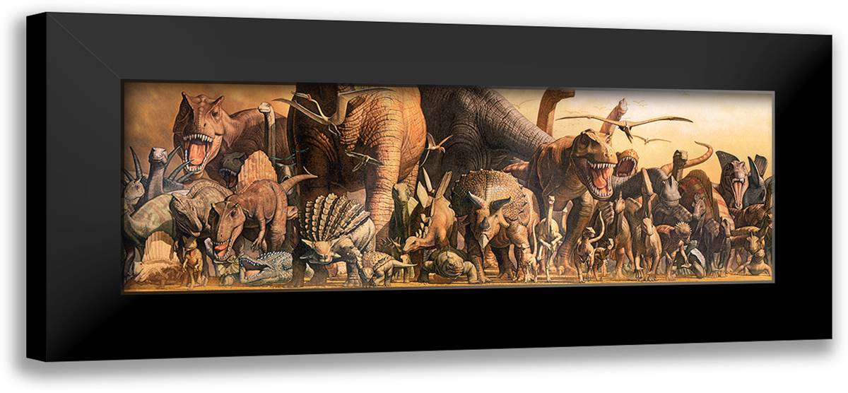 Dinosaurs 40x16 Black Modern Wood Framed Art Print Poster by Takino, Haruko