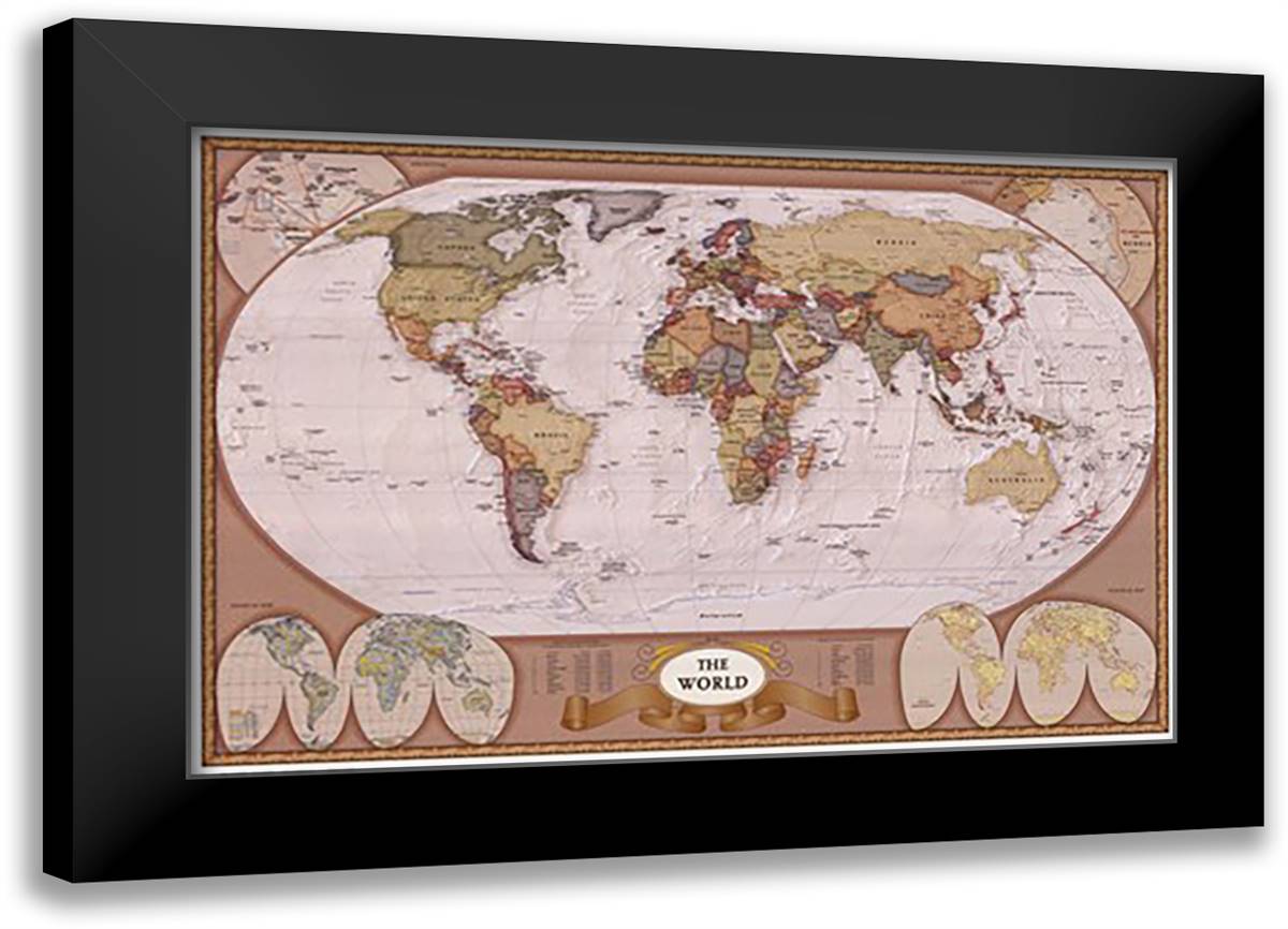 Map of the World (mollweide projection) 40x28 Black Modern Wood Framed Art Print Poster