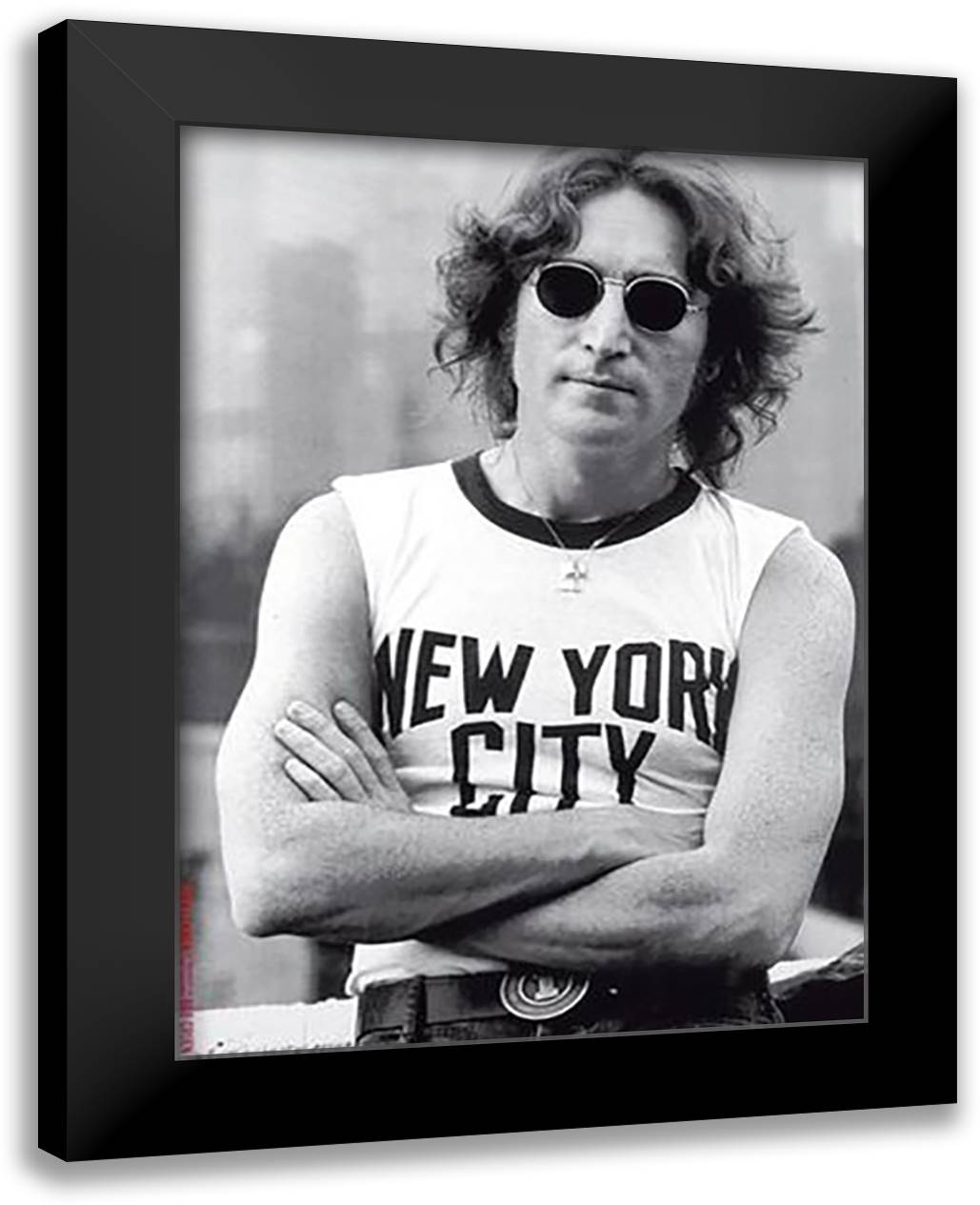 John Lennon NYC 1974 24x32 Black Modern Wood Framed Art Print Poster by Gruen, Bob