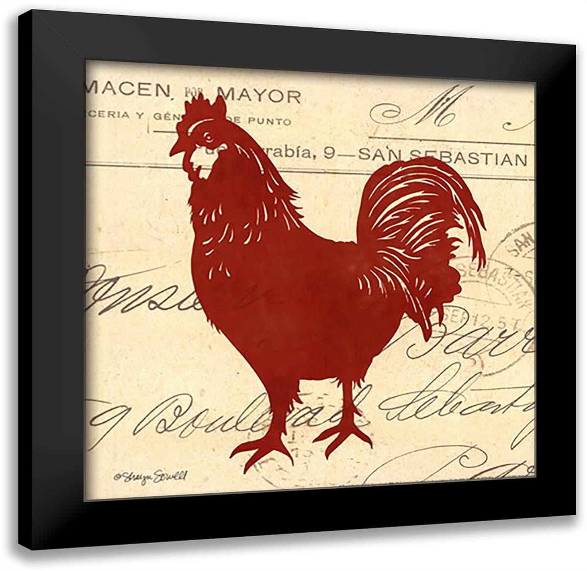 Tuscan Rooster II 16x16 Black Modern Wood Framed Art Print Poster by Sowell, Sharyn