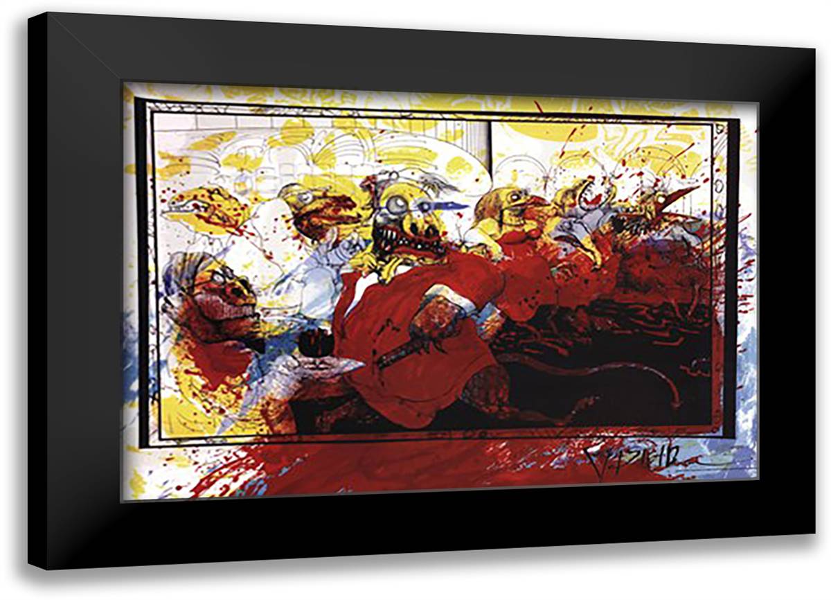 Lizard Lounge 40x28 Black Modern Wood Framed Art Print Poster by Steadman, Ralph