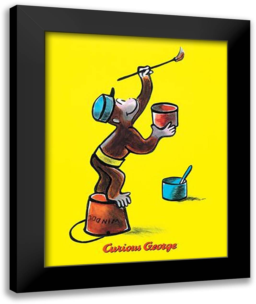 Curious George Paints His Room 16x20 Black Modern Wood Framed Art Print Poster by Rey, H. A.