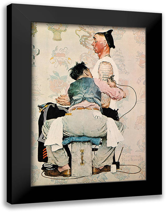 Tattoo Artist 28x34 Black Modern Wood Framed Art Print Poster by Rockwell, Norman