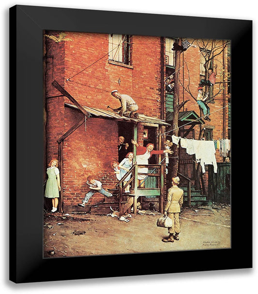 Homecoming G.I. 20x22 Black Modern Wood Framed Art Print Poster by Rockwell, Norman