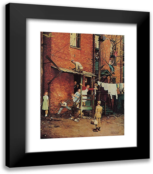 Homecoming Gi 20x24 Black Modern Wood Framed Art Print Poster by Rockwell, Norman