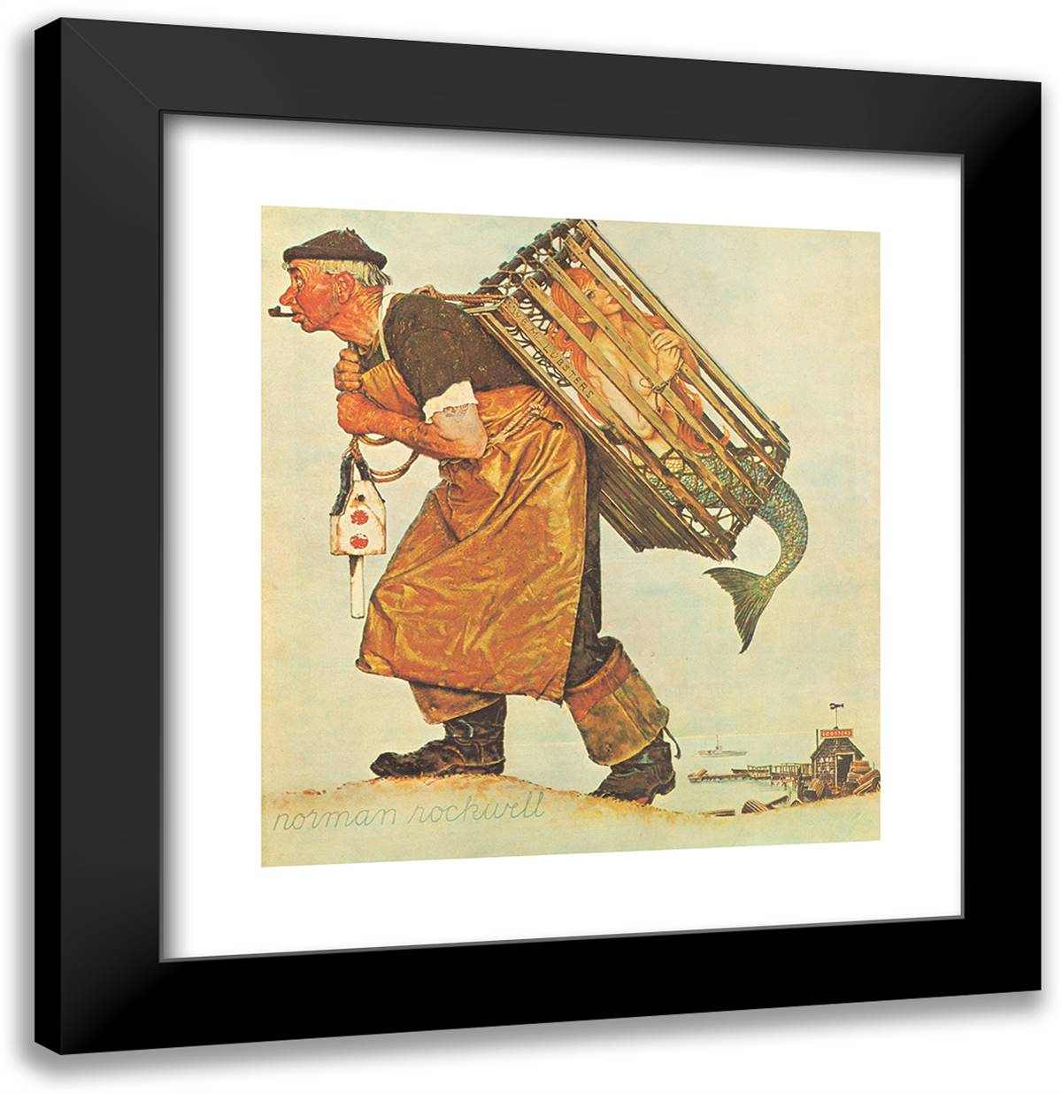 Mermaid (a Fair Catch) 17x18 Black Modern Wood Framed Art Print Poster by Rockwell, Norman