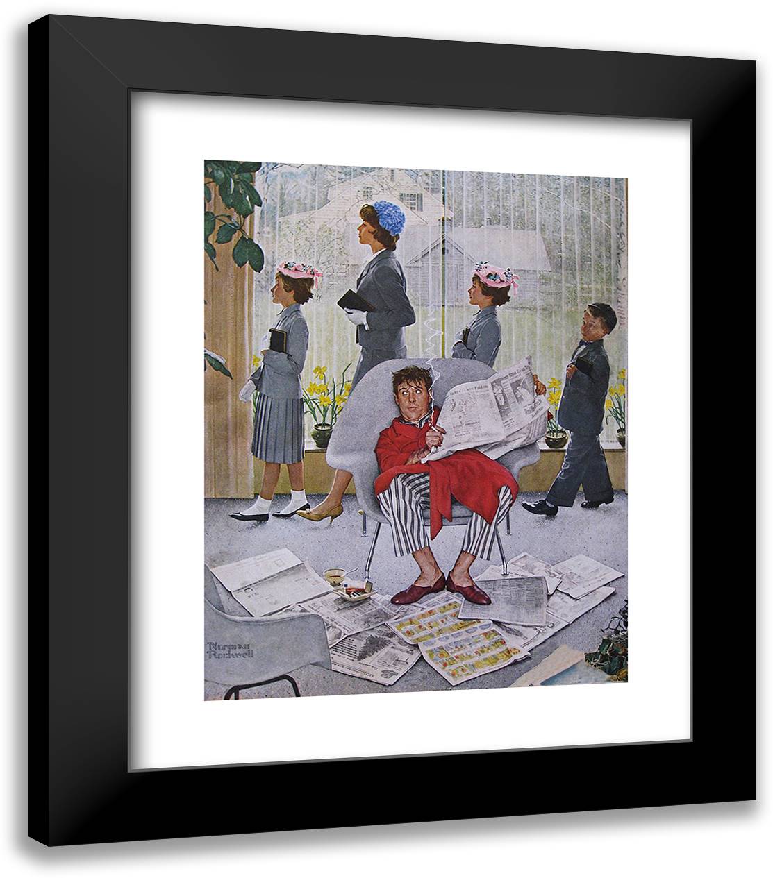 Sunday Morning 16x18 Black Modern Wood Framed Art Print Poster by Rockwell, Norman