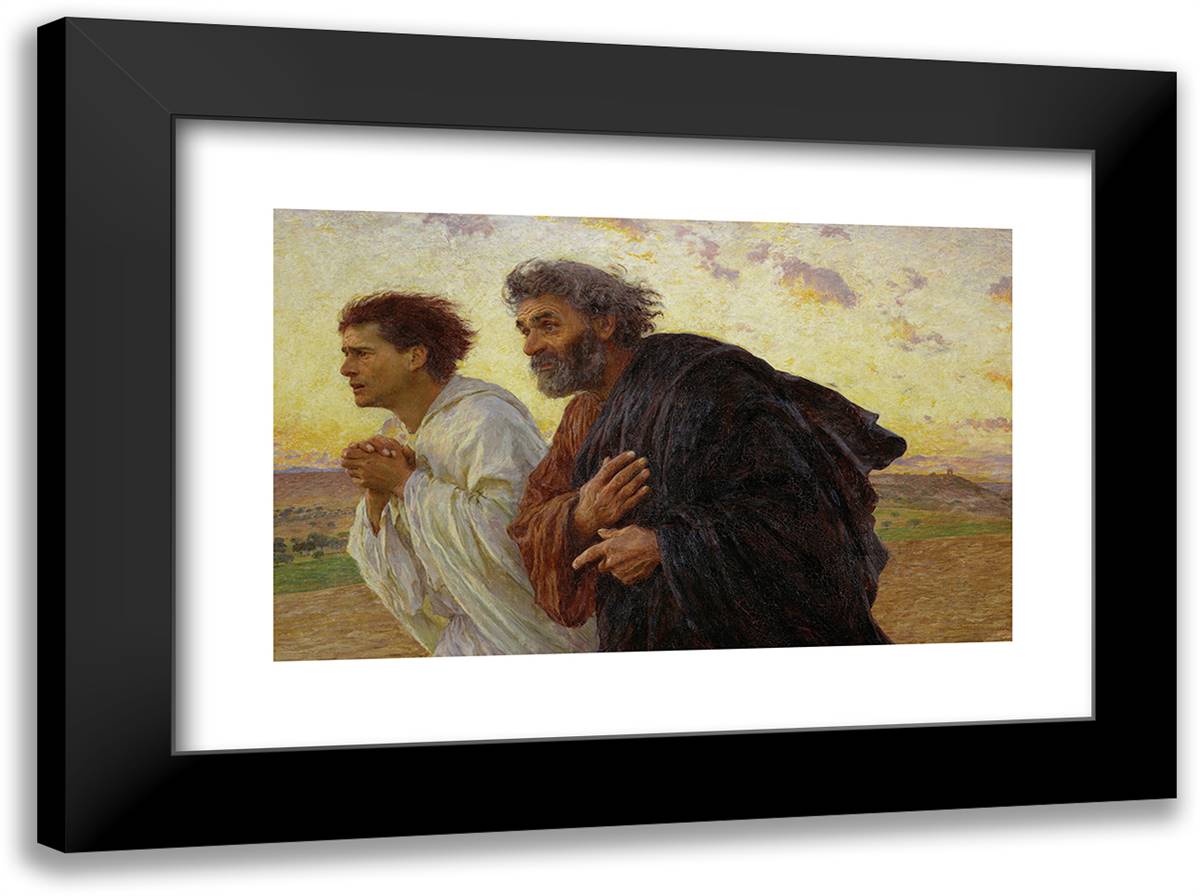 Disciples Peter and John Rushing To The Sepulcherthe Morning of The Resurrection 24x18 Black Modern Wood Framed Art Print Poster by Burnand, Eugene