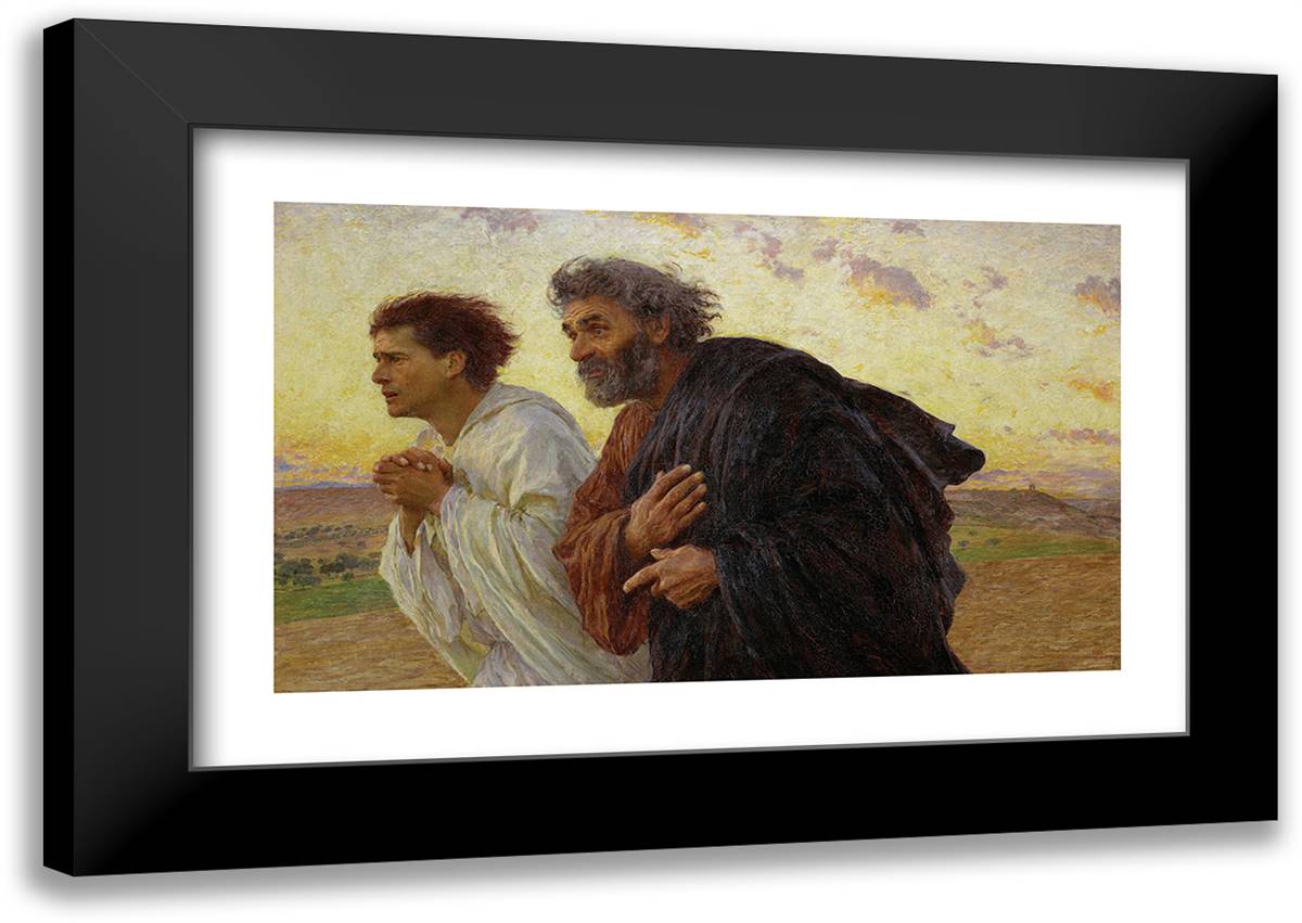 Disciples Peter and John Rushing To The Sepulcherthe Morning of The Resurrection 30x21 Black Modern Wood Framed Art Print Poster by Burnand, Eugene
