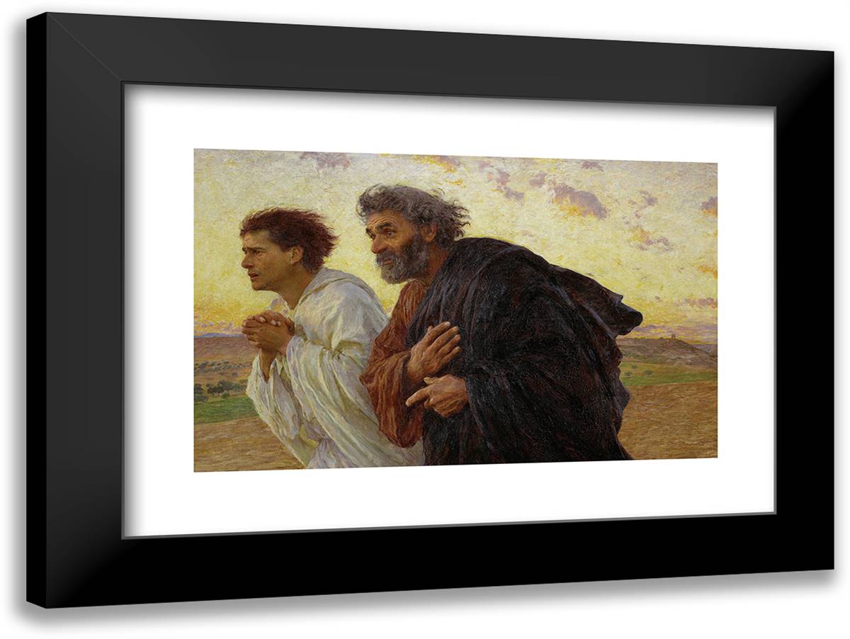Disciples Peter and John Rushing To The Sepulcherthe Morning of The Resurrection 38x26 Black Modern Wood Framed Art Print Poster by Burnand, Eugene