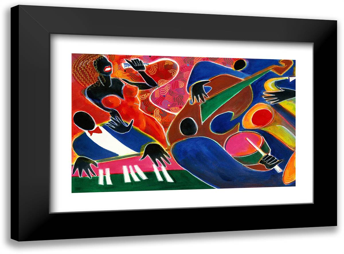 Jazz Singer 30x22 Black Modern Wood Framed Art Print Poster by Mayers, Gil