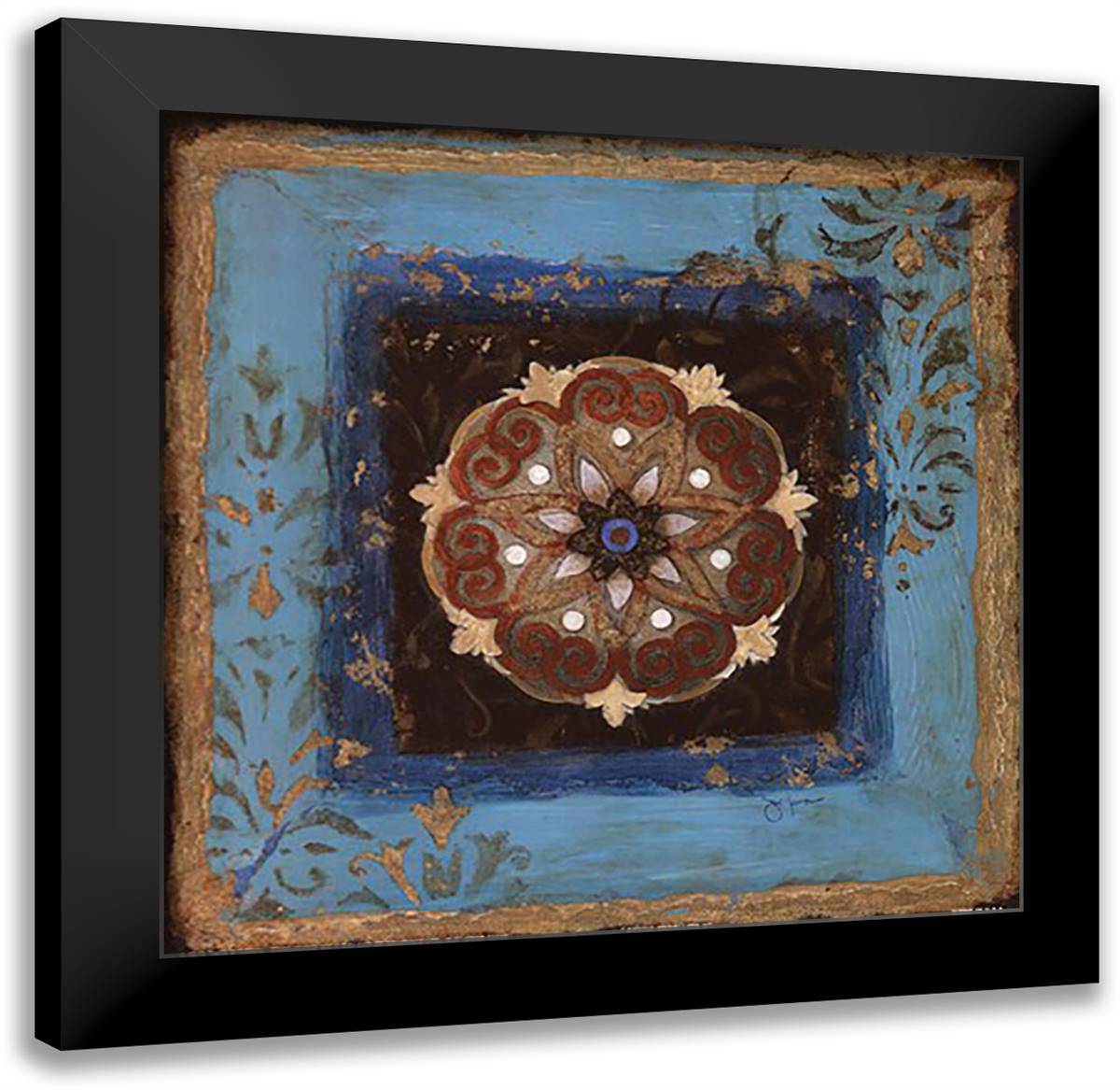 Exotic Medallion II 16x16 Black Modern Wood Framed Art Print Poster by Studios, Tava