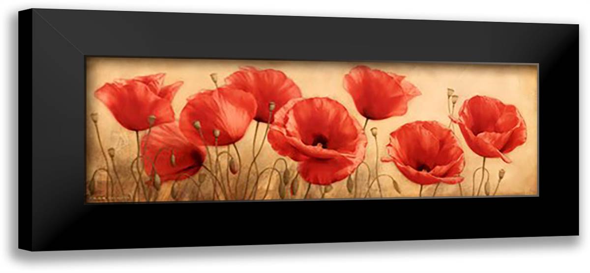 Poppies Grace I 40x16 Black Modern Wood Framed Art Print Poster by Levashov, Igor