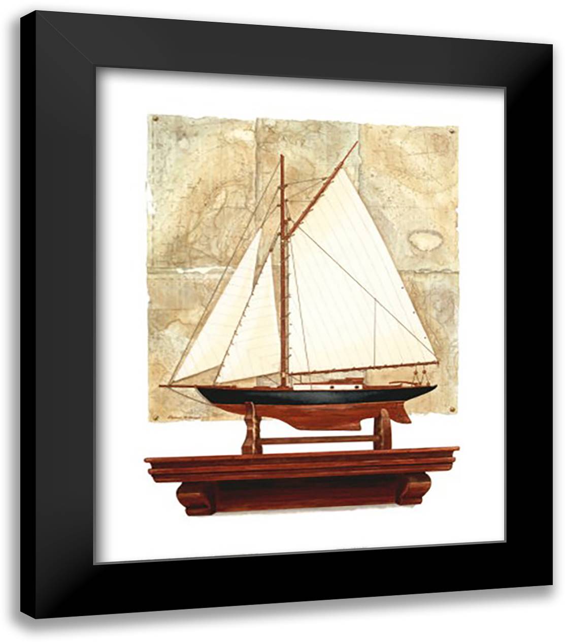 Yacht and Antique Map II 20x24 Black Modern Wood Framed Art Print Poster by Henson, Richard