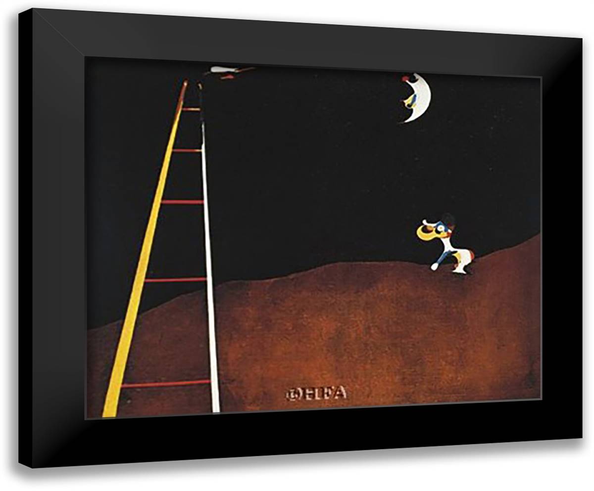 Dog Barking at the Moon 15x13 Black Modern Wood Framed Art Print Poster by Miro, Joan