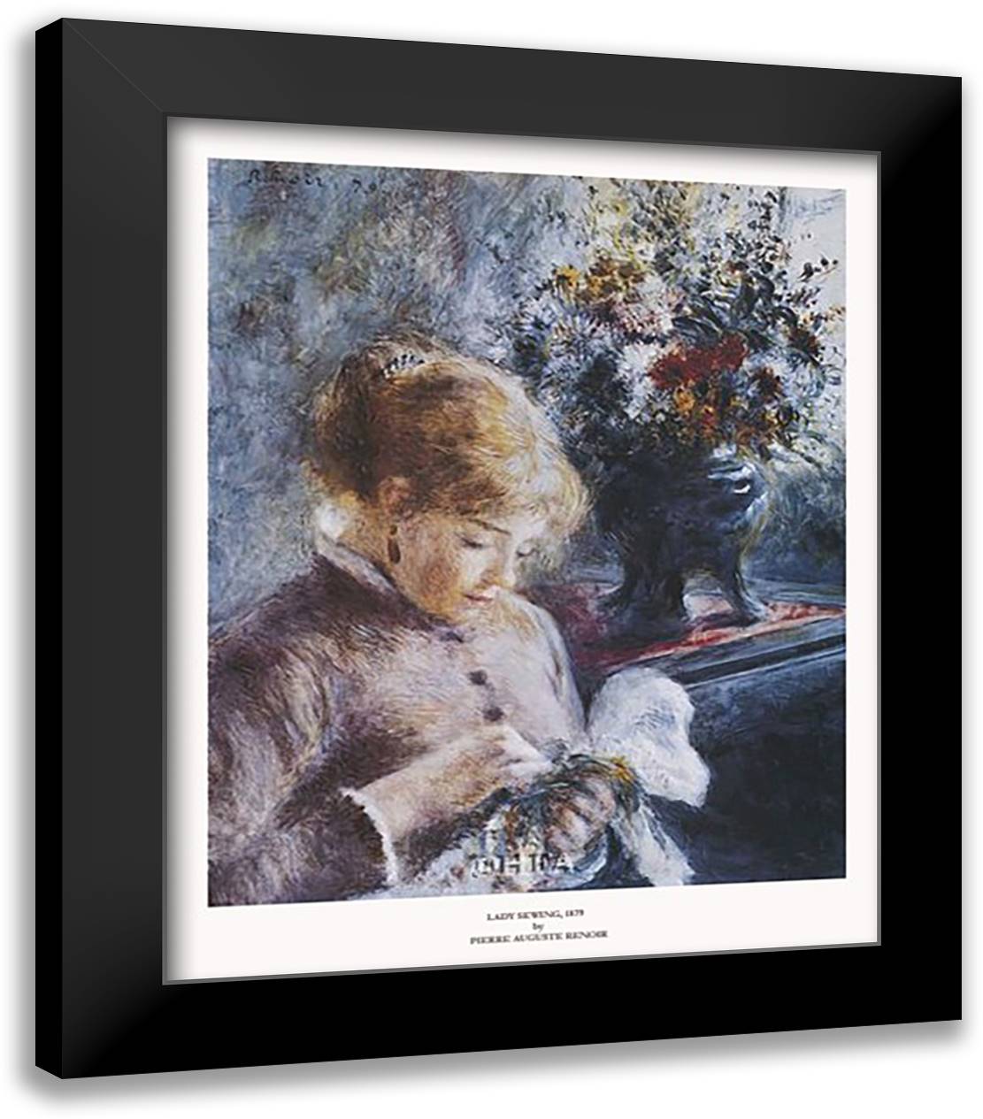 Lady Sewing 13x15 Black Modern Wood Framed Art Print Poster by Renoir, Pierre-Auguste