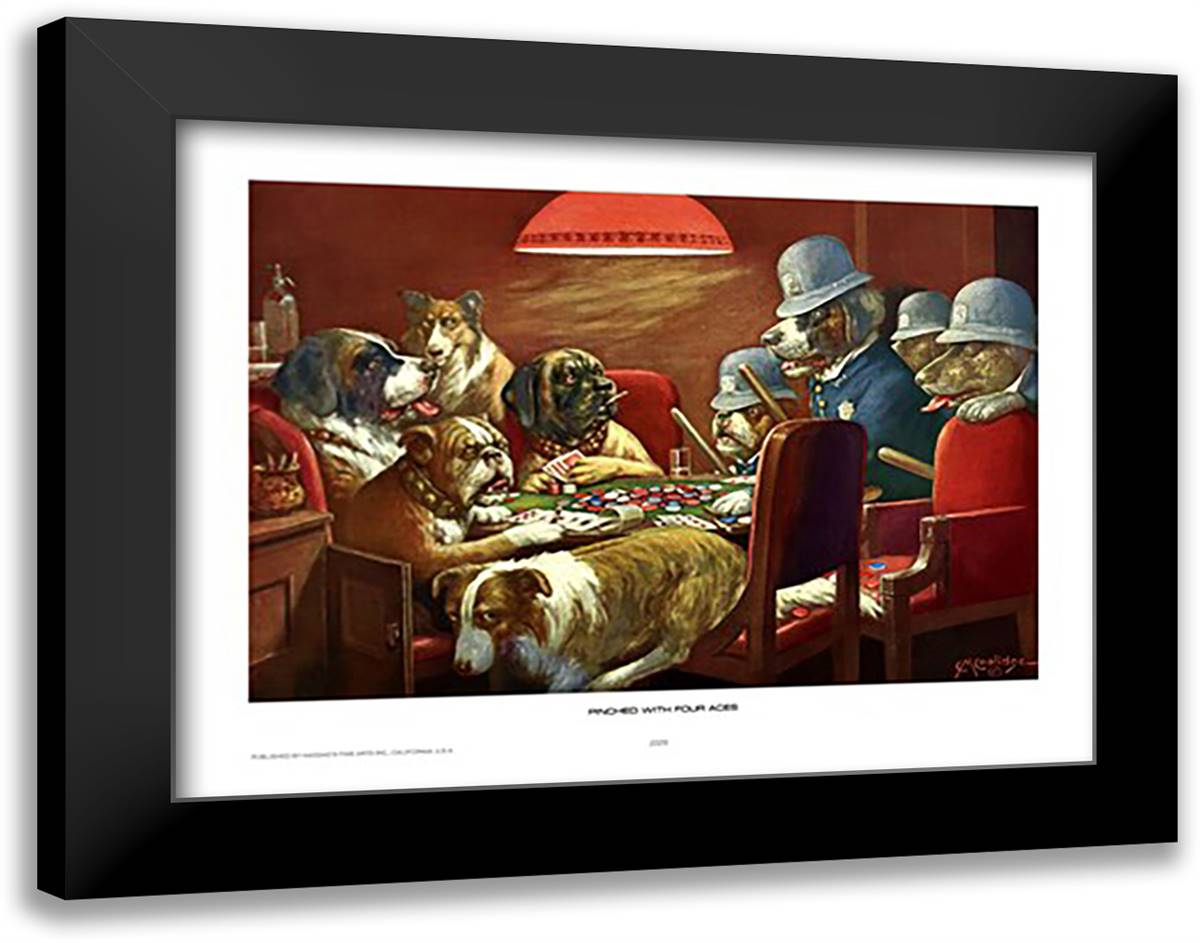 Pinched With Four Aces 20x16 Black Modern Wood Framed Art Print Poster by Coolidge, Cassius Marcellus