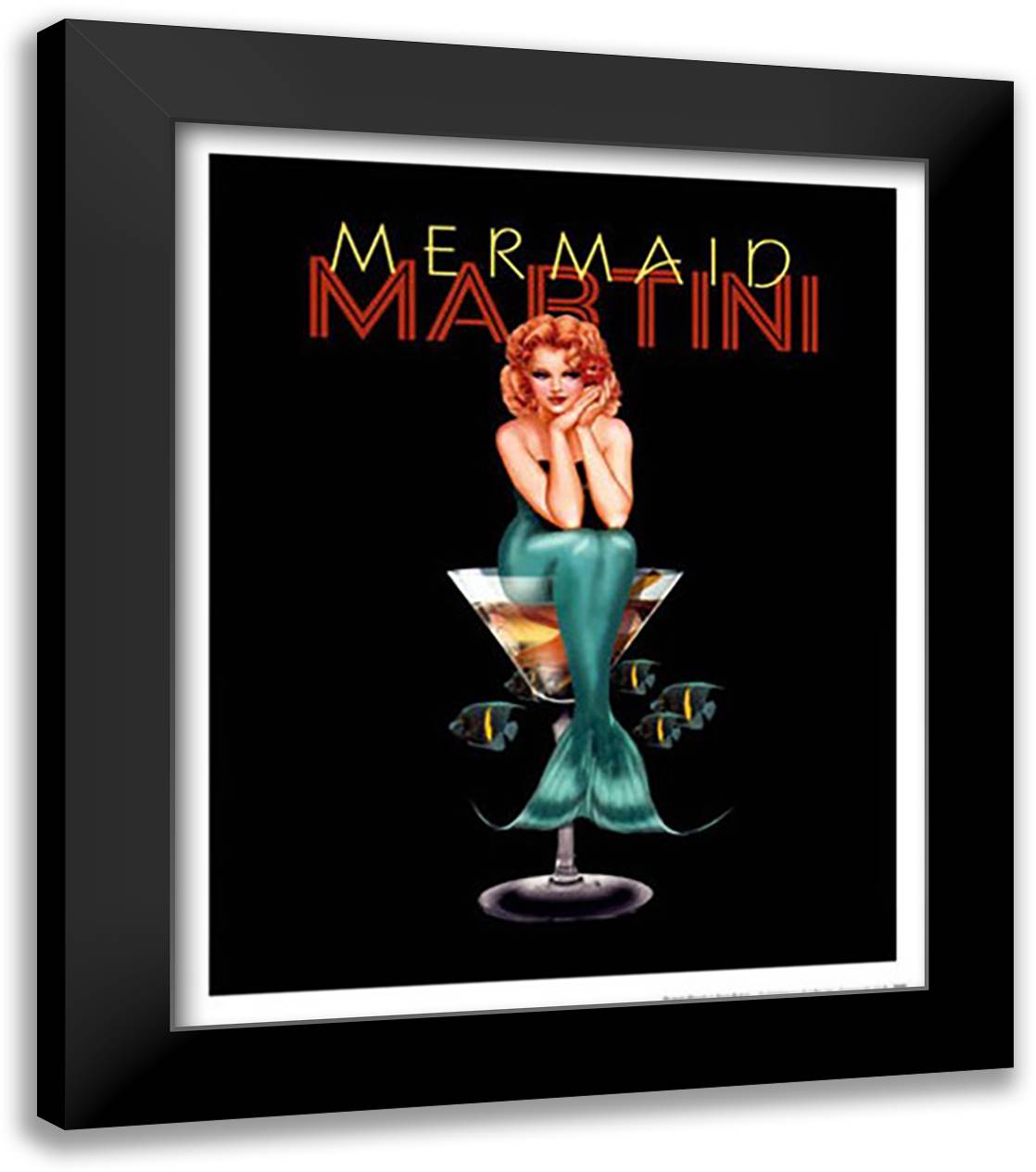 Mermaid Martini 16x19 Black Modern Wood Framed Art Print Poster by Burch, Ralph