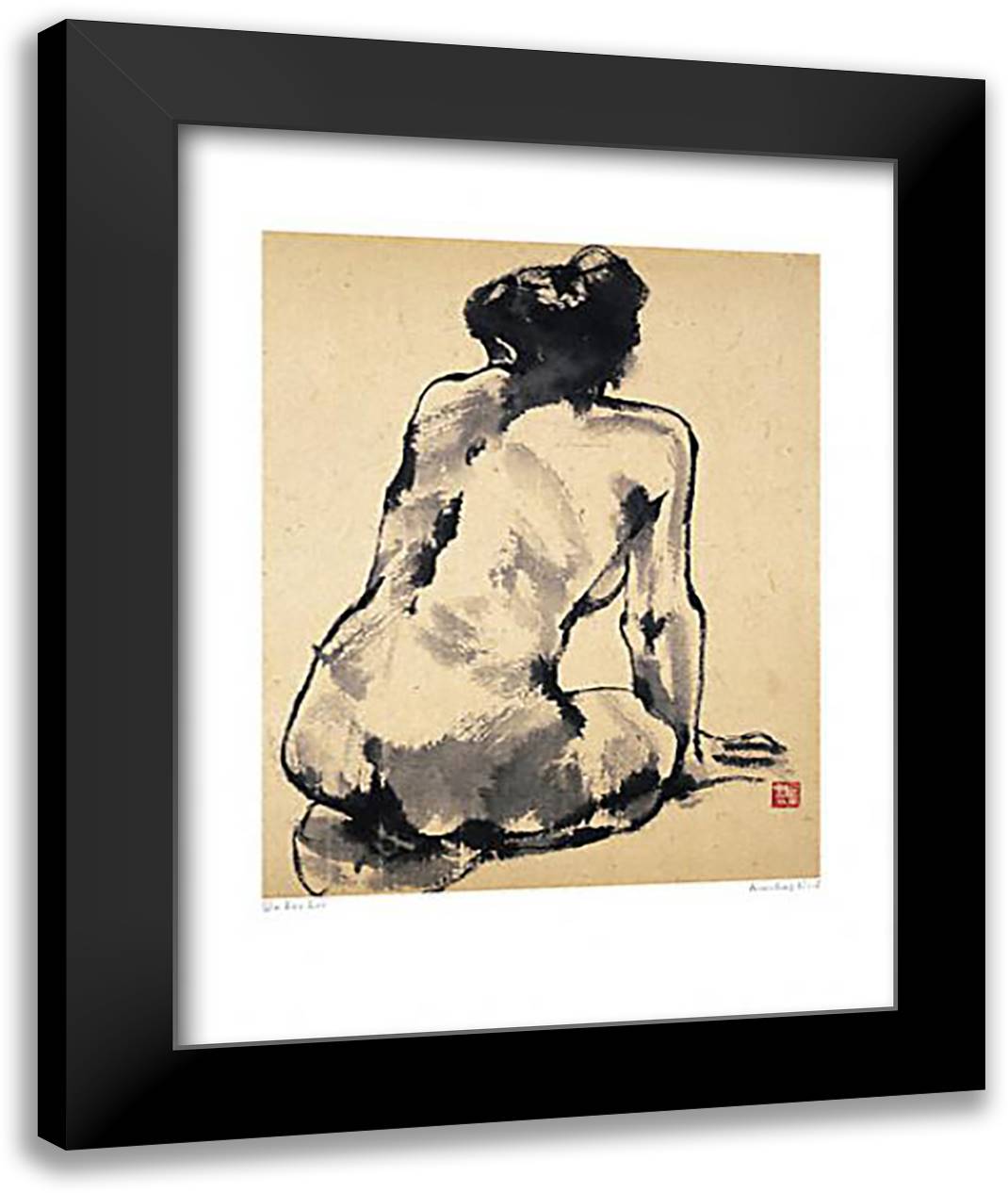 Kneeling Girl 16x20 Black Modern Wood Framed Art Print Poster by Qu Lei Lei