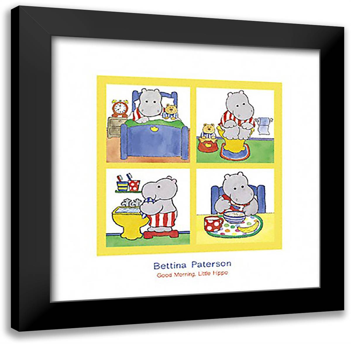 Good Morning, Little Hippo 20x20 Black Modern Wood Framed Art Print Poster by Paterson, Bettina