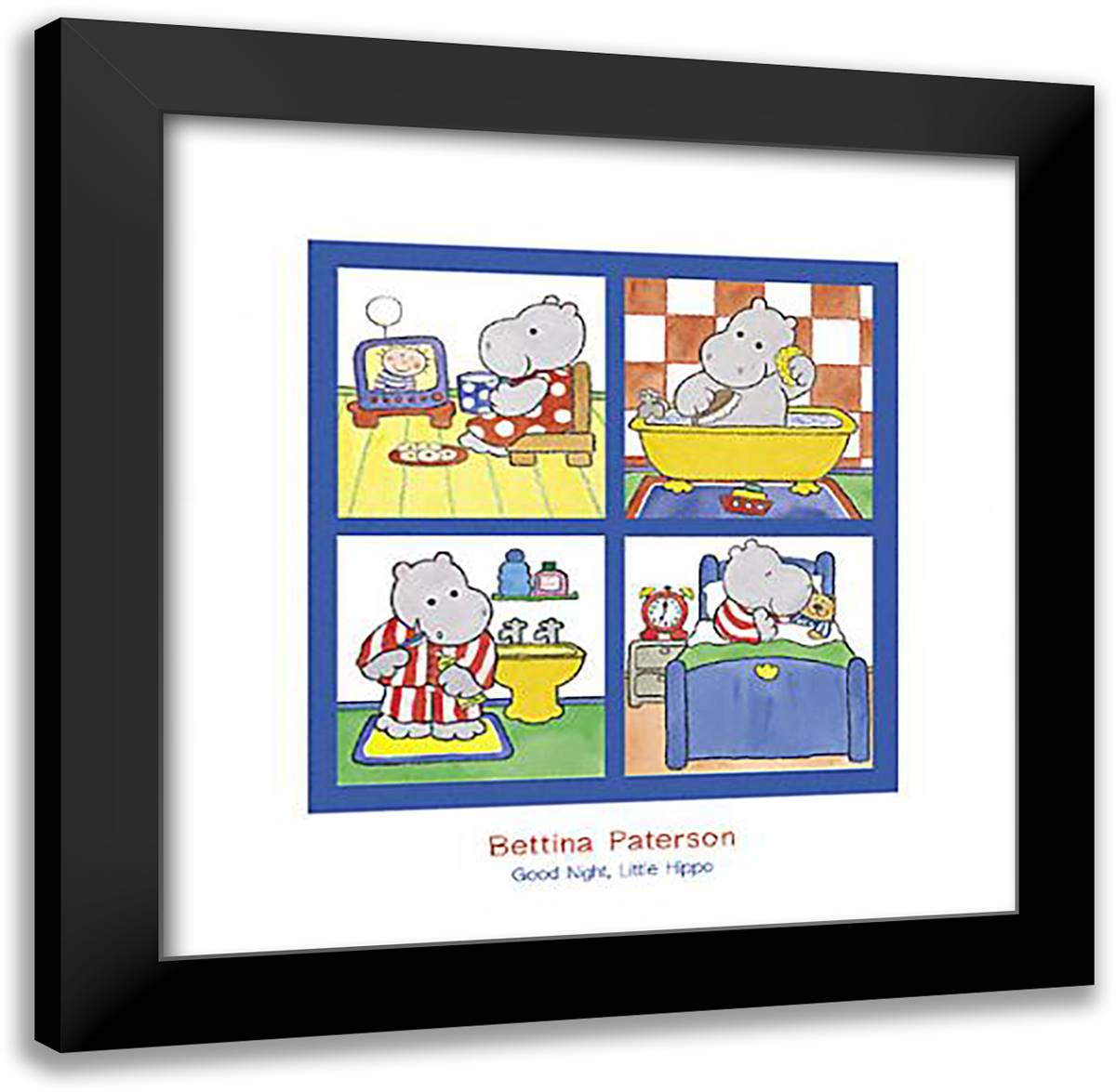 Good Night, Little Hippo 20x20 Black Modern Wood Framed Art Print Poster by Paterson, Bettina