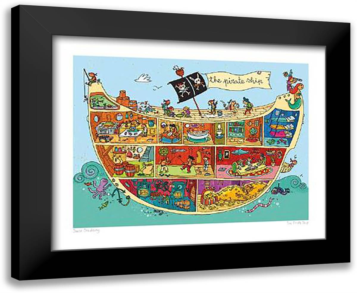 Pirate Ship 24x20 Black Modern Wood Framed Art Print Poster by Dreidemy, Joelle