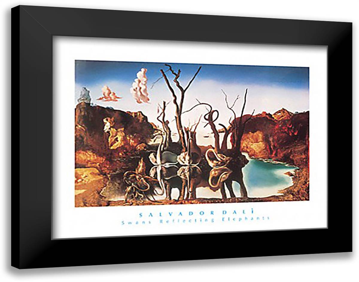 Swans Reflecting Elephants, c.1937 20x16 Black Modern Wood Framed Art Print Poster by Dali, Salvador